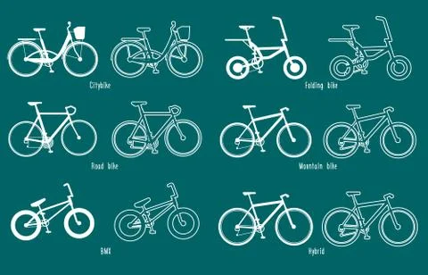 Set of illustrations different types bicycles Illustrazione stock