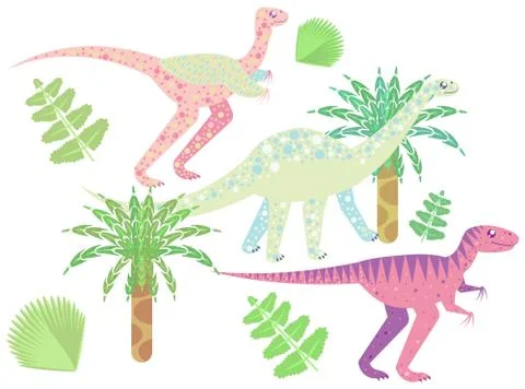 Set of illustrations of dinosaurs. Stock Illustration