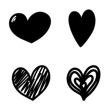 Set of illustrations of doodle hearts. Design element for poster, card, banne Stock Illustration