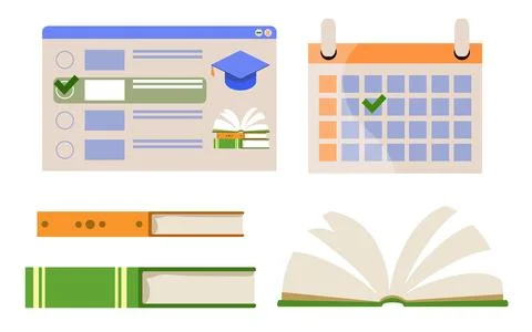 Set of illustrations: e-learning, online courses, distance learning Stock Illustration