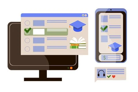 Set of illustrations: e-learning, online courses, distance learning Stock Illustration