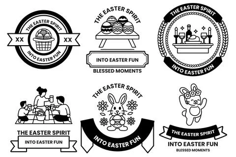 Set of illustrations in Easter concept in line drawing style Stock Illustration