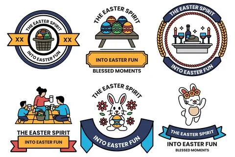 Set of illustrations in Easter concept in line drawing style Stock Illustration