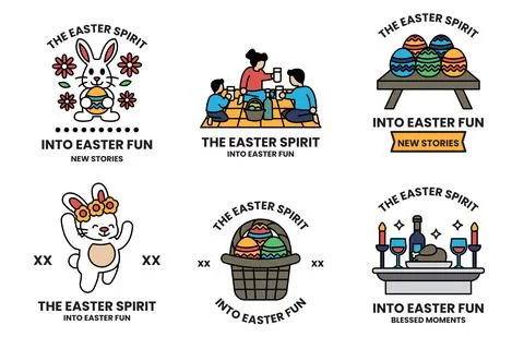 Set of illustrations in Easter concept in line drawing style Stock Illustration