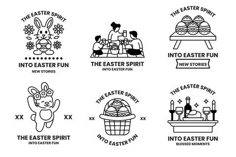 Set of illustrations in Easter concept in line drawing style Stock Illustration