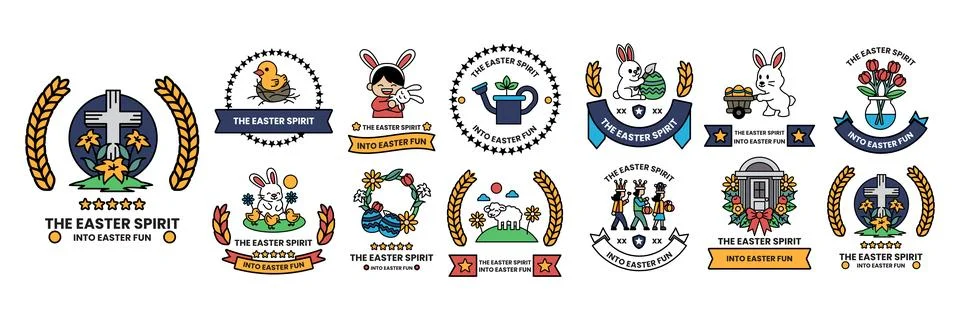 Set of illustrations in Easter Day concept in line style Stock Illustration