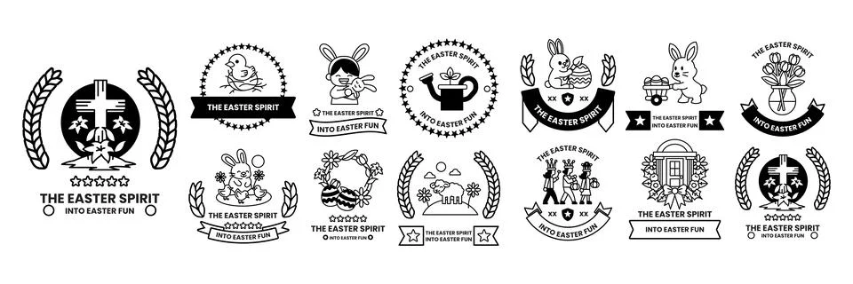 Set of illustrations in Easter Day concept in line style Stock Illustration