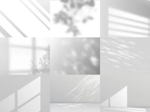 Set of illustrations featuring backgrounds with window shadows, glare or tree Illustrazione stock
