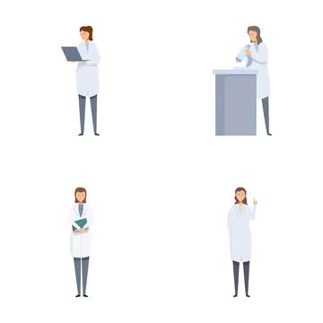 Set of illustrations featuring a female scientist in various professional Illustrazione stock