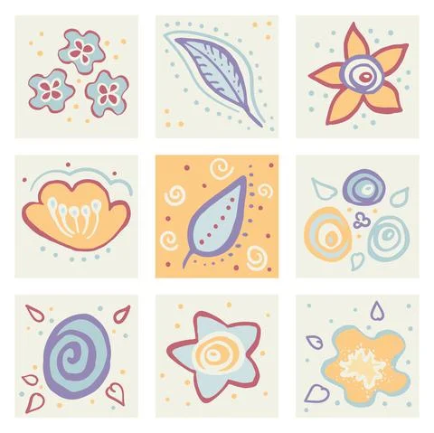 Set of illustrations of floral elements. Stock Illustration
