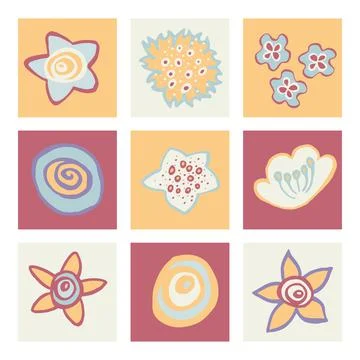 Set of illustrations of floral elements. Stock Illustration