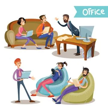 Set of illustrations of the head with subordinates, office workers, partners イラスト素材