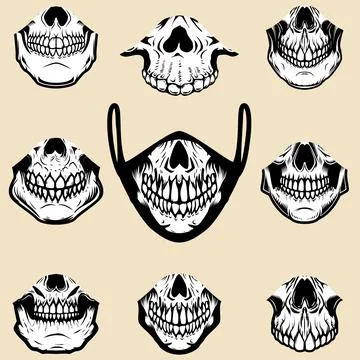 Set of illustrations of human jaw bone. For printing on face guard medical ma Stock Illustration