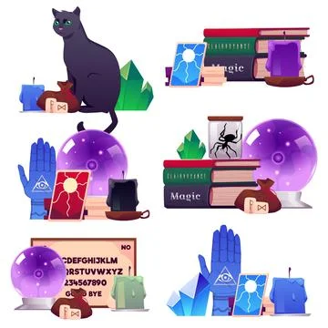 Set of illustrations with magic items for fortune telling and esotericism on Stock Illustration
