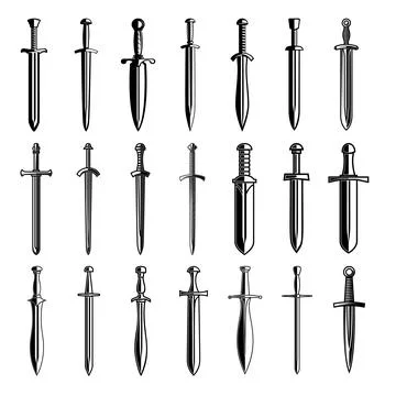 Set of illustrations of medieval swords. Design element for poster, card, b.. Illustration