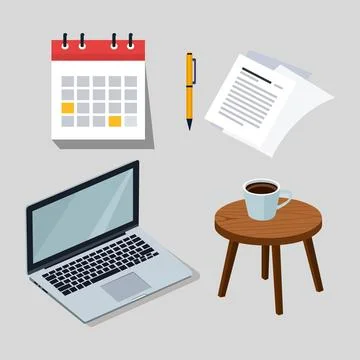 Set of illustrations of office objects Stock Illustration