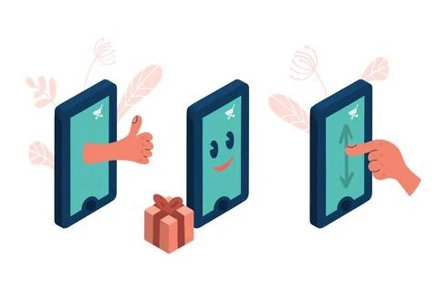 A set of illustrations online store. Ordering products via the app 스톡 일러스트