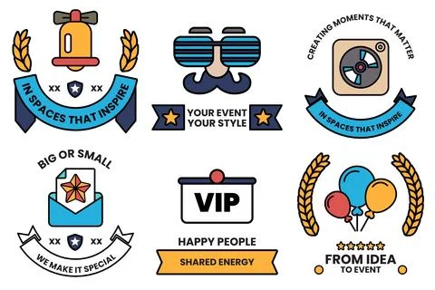 Set of illustrations in party and event concepts in line drawing style Illustrazione stock