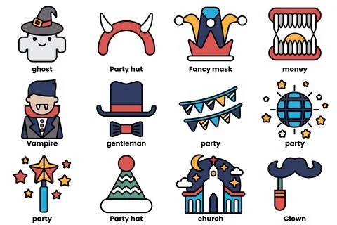 Set of illustrations in a party concept in a line style. Stock Illustration