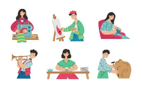 A set of illustrations of people of creative professions. Artist, origami, Se 스톡 일러스트