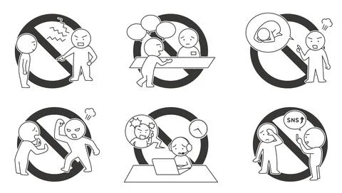 A set of illustrations for preventing customer abuse. Stock Illustration