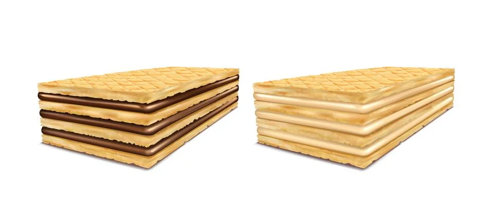 A set of illustrations of rectangular crispy wafers with chocolate and milk Stock-Illustration