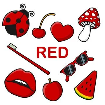 Set of illustrations in red color. Vector clipart Stock Illustration