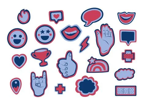 Set of illustrations for stickers, collection of fun, cheerful and hooligan.. Stock Illustration