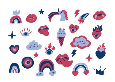 Set of illustrations for stickers collection of fun Stock Illustration