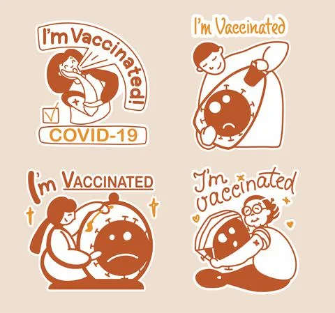 A set of illustrations of stickers, with text on the topic of vaccination from Stock Illustration