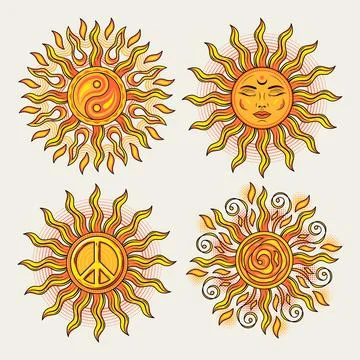 Set of illustrations of sun Stock Illustration