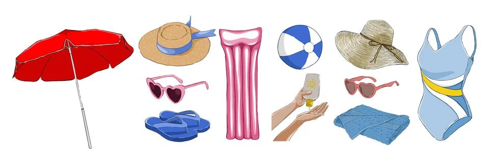 A set of illustrations sun protection Stock Illustration