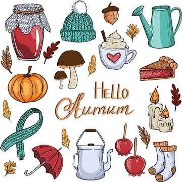 A set of illustrations on the theme of autumn Stock Illustration