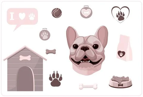 Set of illustrations on the theme of pet, care and games with it Stock Illustration