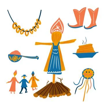 Set of illustrations on the theme of Shrovetide Stock Illustration