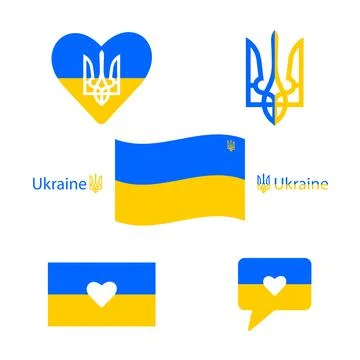 A set of illustrations on the theme of Ukraine. Clip art in national colors o Stock Illustration