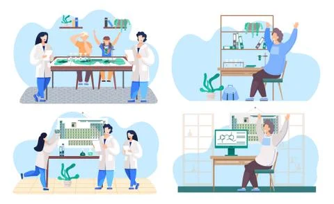Set of illustrations on topic of having fun and studying chemistry. Fascinating Stock Illustration