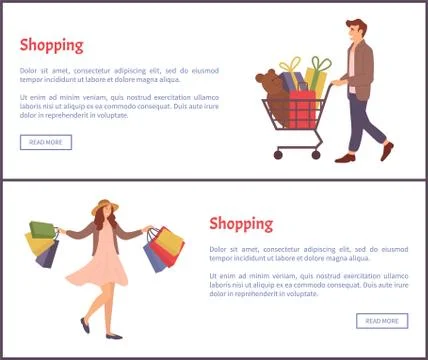 Set of illustrations on the topic of online shopping. A couple is buying gifts Stock Illustration