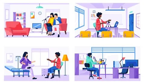 A set of illustrations on the topic of working with technology. People Stock Illustration