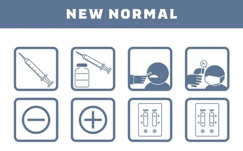 Set illustrations for vaccination, PCR test, antibody test, etc. Stock-Illustration