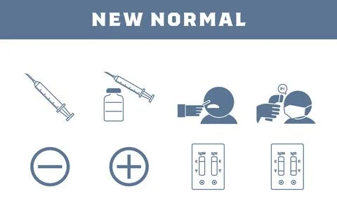 Set illustrations for vaccination, PCR test, antibody test, etc. Stock-Illustration