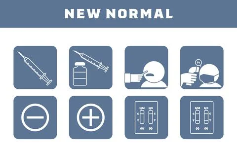 Set illustrations for vaccination, PCR test, antibody test, etc. Illustrazione stock
