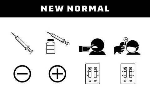 Set illustrations for vaccination, PCR test, antibody test, etc. Stock-Illustration