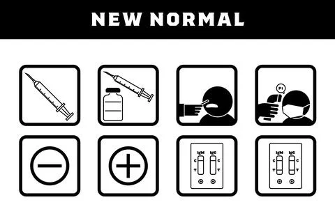 Set illustrations for vaccination, PCR test, antibody test, etc. Stock-Illustration