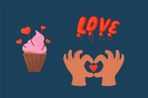A set of illustrations for Valentine's Day. With the Vector inscription Love Stock Illustration