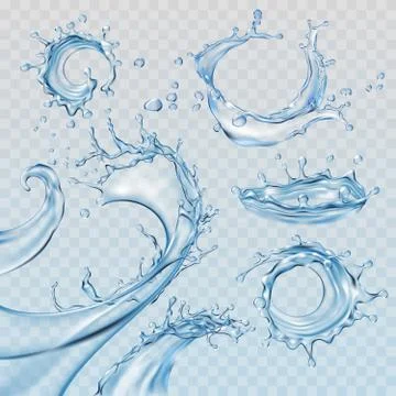 Set illustrations water splashes and flows, streams Stock-Illustration