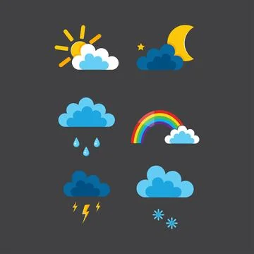 A set of illustrations for the weather forecast. Illustrazione stock