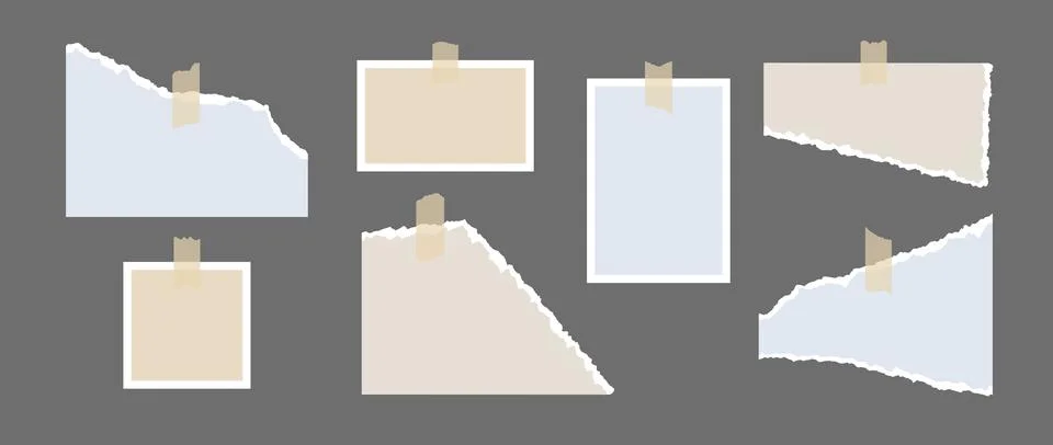 Set of image frames and torn paper glued on adhesive tape. Mood board template 스톡 일러스트