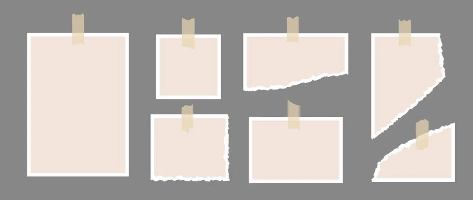 Set of image frames and torn paper glued on adhesive tape. Mood board template Stock Illustration