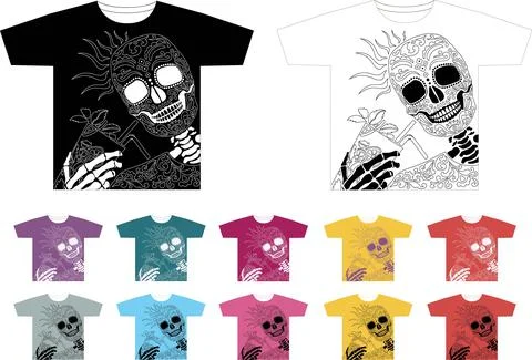 Set of the images of a cheerful skeleton for printing on a T-shirt Stock Illustration